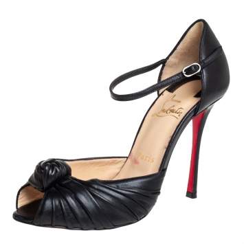 Pre Owned Christian Louboutin Black Leather Marchavekel Pumps Size 37.5 