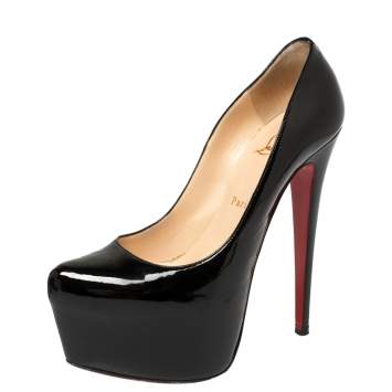 Pre Owned Christian Louboutin Black Patent Leather Daffodile Platform Pumps Size 39.5