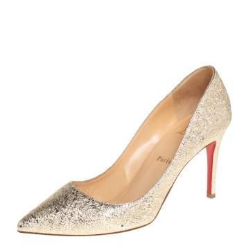 Pre Owned Christian Louboutin Gold Foil Leather So Kate Pumps Size 39.5