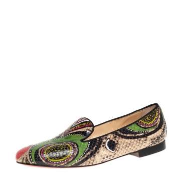 Pre Owned Christian Louboutin Multicolor Python Smoking Slippers Size 38