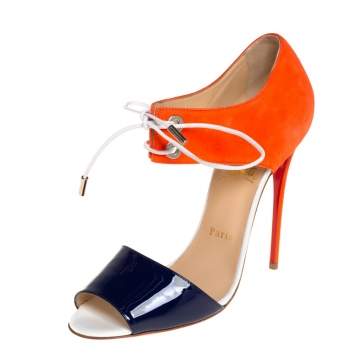 Pre Owned Christian Louboutin Two Tone Patent Leather and Suede Mayerling Sandals Size 39.5