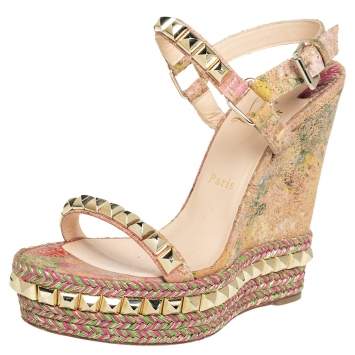 Pre Owned Christian Louboutin Multicolor Cork Cataclou Wedge Sandals Size 38