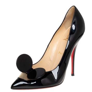 Pre Owned Christian Louboutin Black Patent Leather and Mesh Bow Pumps Size 40