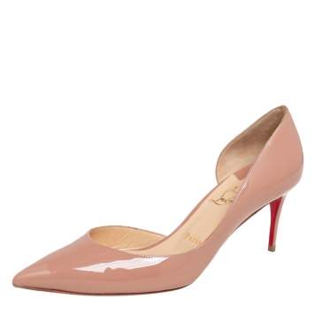 Pre Owned Christian Louboutin Beige Patent Leather Iriza  Pumps Size 39.5