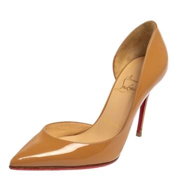 Pre Owned Christian Louboutin Beige Patent Leather Iriza D'orsay Pumps Size 34