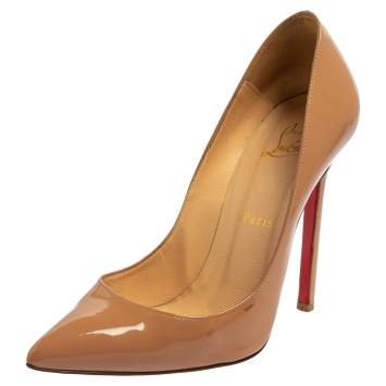 Pre Owned Christian Louboutin Beige Patent Leather So Kate Pumps Size 38
