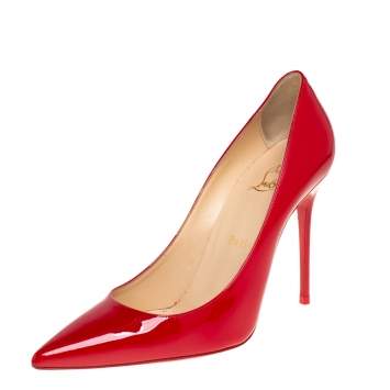 Pre Owned Christian Louboutin Red Patent Leather Decollete Pumps Size 38.5