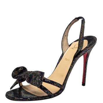 Pre Owned Christian Louboutin Black Grusanda Glitter Bow Sandals Size 37.5