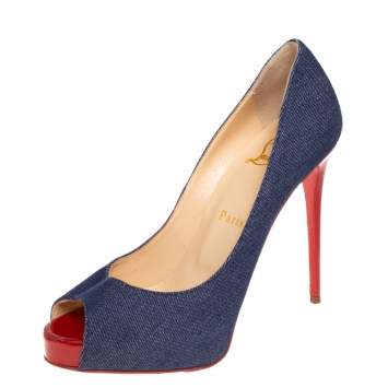 Pre Owned Christian Louboutin Blue Denim Very Prive Peep Toe Pumps Size 37