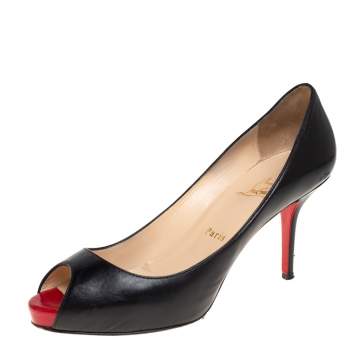 Pre Owned Christian Louboutin Black Leather Very Prive Peep Toe Pumps Size 39