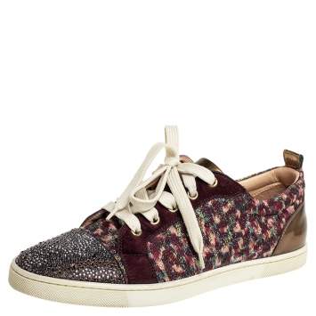 Pre Owned Christian Louboutin Multicolor Suede And Lurex Fabric Gandolastrass Sneakers Size 40