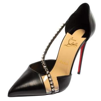 Pre Owned Christian Louboutin Black Leather And PVC Spike Cross D'orsay Pumps Size 40 