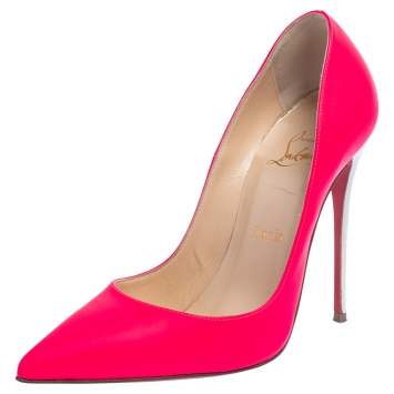 Pre Owned Christian Louboutin White/Fuchsia Leather So Kate Pumps Size 37.5