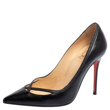 Pre Owned Christian Louboutin Black Leather Princess Pumps Size 37