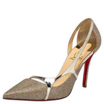 Pre Owned Christian Louboutin Metallic Gold Glitter And Lamé Fabric Edith D'orsay Pumps Size 39