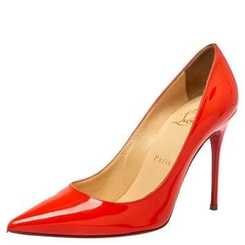 Pre Owned Christian Louboutin Orange Patent Leather Decollete Pumps size 38