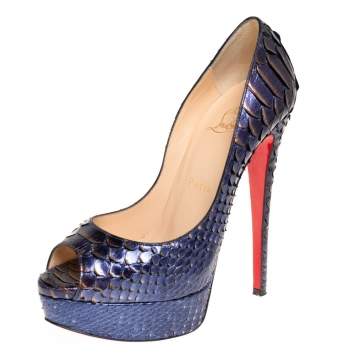 Pre Owned Christian Louboutin Two Tone Metallic Python Lady Peep Toe Platform Pumps Size 37