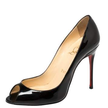 Pre Owned Christian Louboutin Black Patent Leather Youpi Peep Toe Pumps Size 37