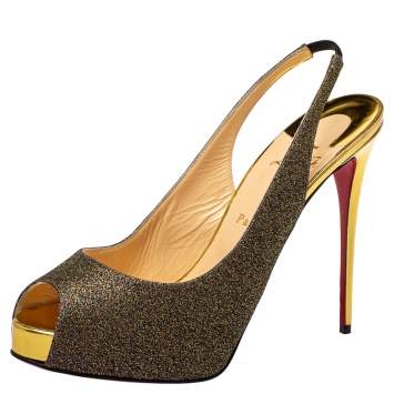 Pre Owned Christian Louboutin Multicolor Fabric Private Number Peep Toe Platform Slingback Sandals Size 41