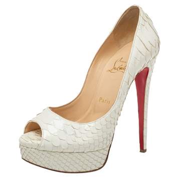 Pre Owned Christian Louboutin White Python Lady Peep Toe Platform Pumps Size 37