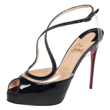Pre Owned Christian Louboutin Black Patent Leather And PVC Cupidivipi  Ankle Strap Sandals Size 40