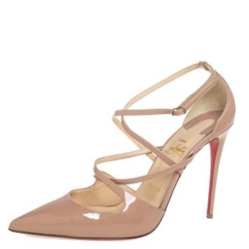 Pre Owned Christian Louboutin Beige Patent Leather Crossfliketa Pumps Size 39