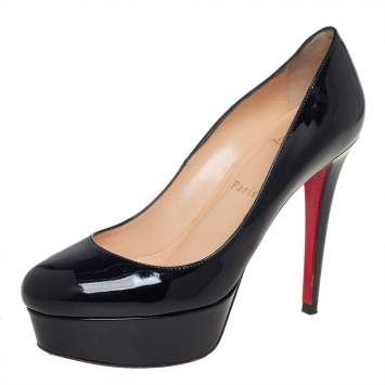 Pre Owned Christian Louboutin Black Patent Leather Bianca Platform Pumps Size 37.5 