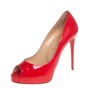 Pre Owned Christian Louboutin Red Patent Leather Very Prive Pumps Size 38.5