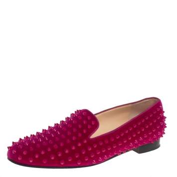مملوكة مسبقًا Christian Louboutin Pink Suede Leather Rolling Spikes Loafers Size 40