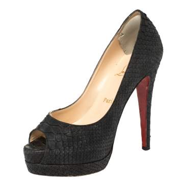 Pre Owned Christian Louboutin Black Python Very Prive Peep Toe Pumps Size 35