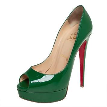 Pre Owned Christian Louboutin Green Patent Leather Very Prive Pumps Size 37.5