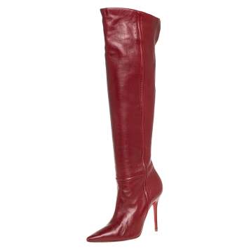 Pre Owned Christian Louboutin Red Leather High Boots Size 38
