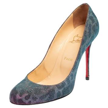 Pre Owned Christian Louboutin Metallic Gold/Silver Leopard Print Lamè Fabric Decollete Pumps Size 41