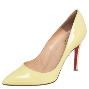 Pre Owned Christian Louboutin Yellow Patent Leather Pigalle Pointed Toe Pumps Size 36.5