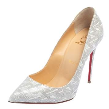 Pre Owned Christian Louboutin White/Silver Patent Leather Pigalle Follies Pumps Size 36