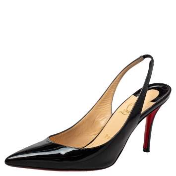 Pre Owned Christian Louboutin Black Patent Leather Clare Slingback Pumps Size 38