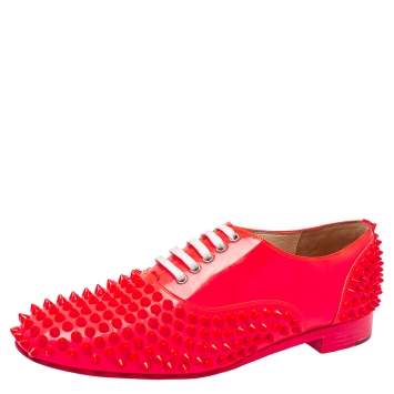 Pre Owned Christian Louboutin Pink Sime Patent Leather Freddy Oxfords Size 39.5