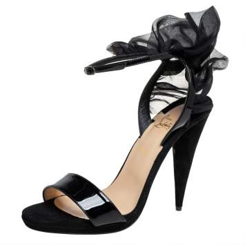 Pre Owned Christian Louboutin Black Patent Leather And Suede Jacqueline Sandals Size 39