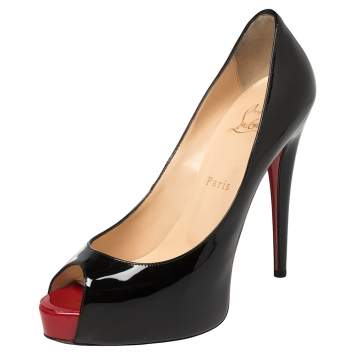 Pre Owned Christian Louboutin Black Patent Leather Vendome Peep Toe Pumps Size 39