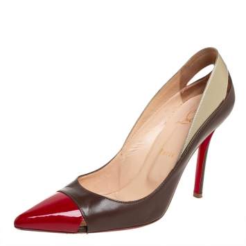 Pre Owned Christian Louboutin Metallic Brown Leather Pigalle Cut Out Pumps Size 39.8