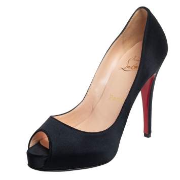 Pre Owned Christian Louboutin Black Satin New Very Prive Peep Toe Platform Pumps Size 37