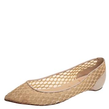 Pre Owned Christian Louboutin  Beige Leather And Mesh Ballet Flats Size 39