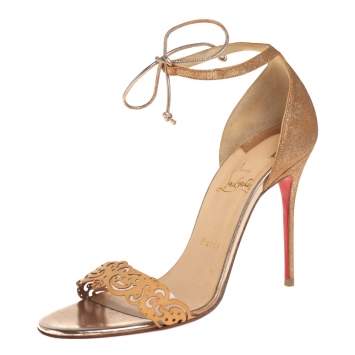 Pre Owned Christian Louboutin Gold Leather Valnina Laser Cut Sandals Size 39