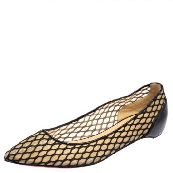 Pre Owned Christian Louboutin Black Mesh And Leather Pigaresille Pointed Toe Ballet Flats Size 39