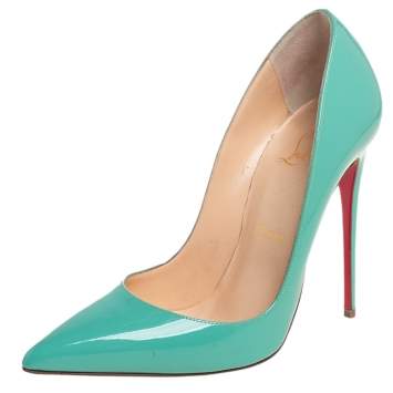Pre Owned Christian Louboutin Aqua Green Patent Leather So Kate Pointed Toe Pumps Size 37