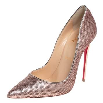 Pre Owned Christian Louboutin Metallic Rose Gold Sequin So Kate Pointed Toe Pumps Size 37