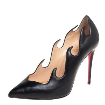 Pre Owned Christian Louboutin Black Leather Olavague Flame  Pumps Size 37