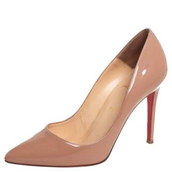 Pre Owned Christian Louboutin Beige Patent Leather Pigalle Pointed Toe Pumps Size 40