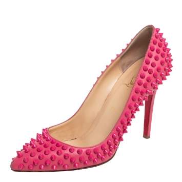 Pre Owned Christian Louboutin Pink Leather Pigalle Spikes Pumps Size 39