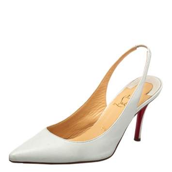 Pre Owned Christian Louboutin White Leather Clare Slingback Pointed Toe Sandals Size 37
